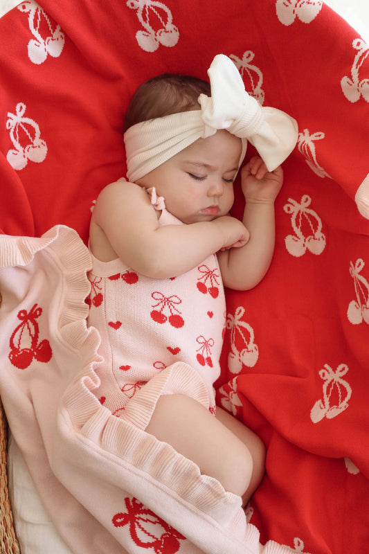 Petite + Co - FRILL CHERRY BOW BLANKET | REVERSIBLE