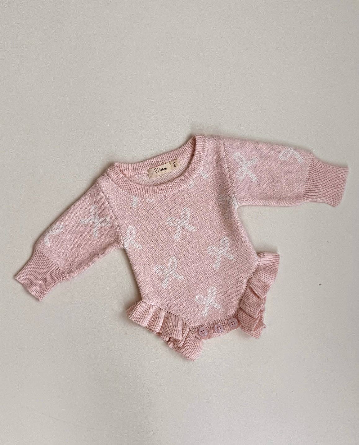 Petite + Co - FRILL ROMPER | BABY PINK + MILK BOWS