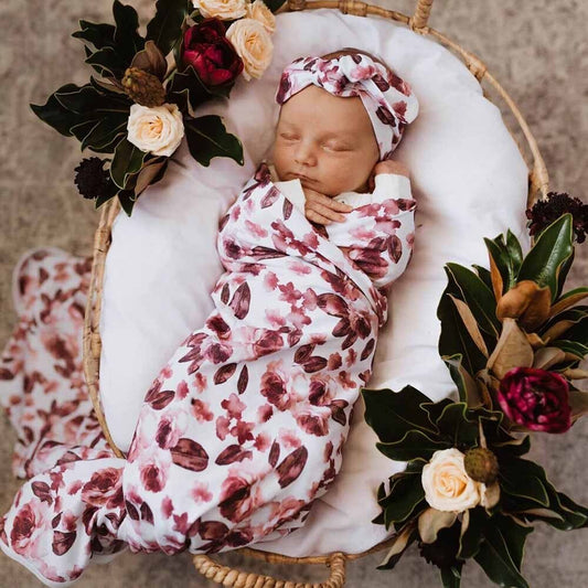 Snuggle Hunny- Fleur Baby Jersey Wrap & Topknot Set