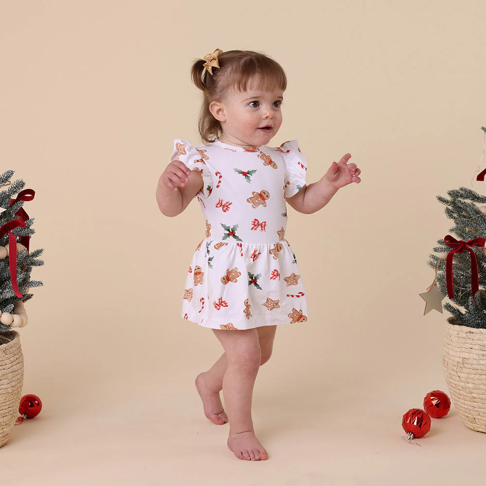 Snuggle Hunny - Gingerbread Short Sleeve Organic Dress