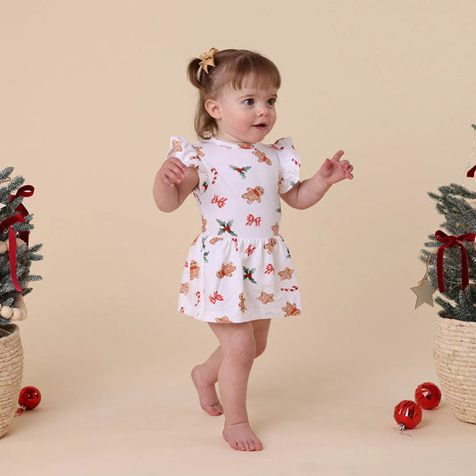 Snuggle Hunny - Gingerbread Short Sleeve Organic Dress