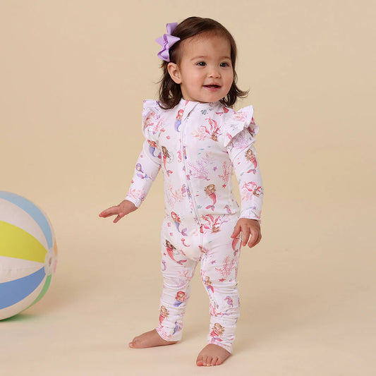 Snuggle Hunny - Mermaid Organic Snugglesuit Convertible Romper with Frill