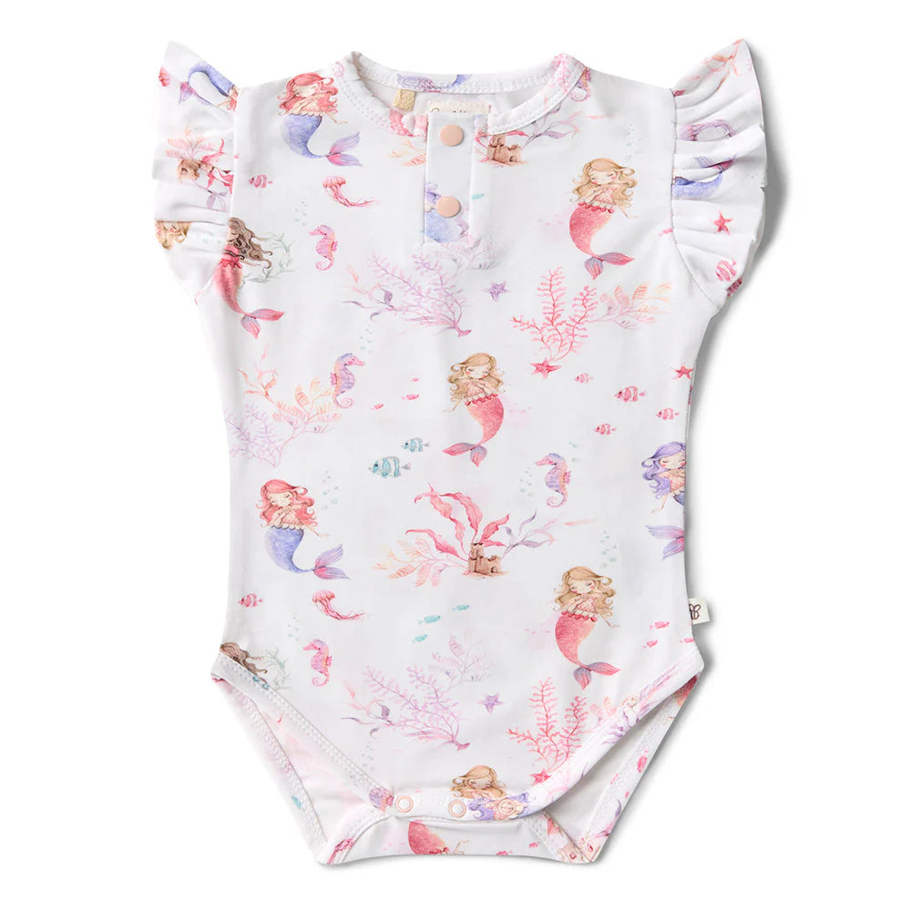 Snuggle Hunny - Mermaid Short Sleeve Organic Bodysuit with Frill