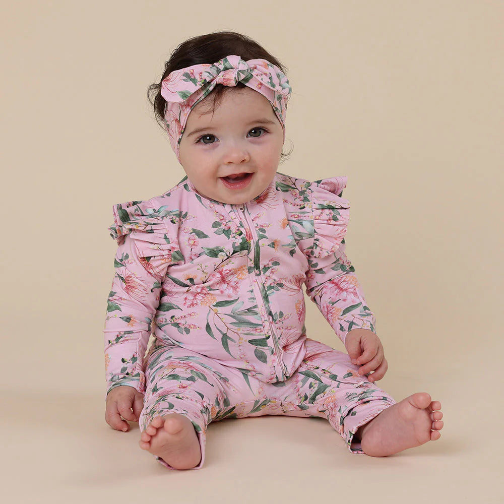 Snuggle Hunny - Pink Wattle Organic Snugglesuit Convertible Romper with Frill