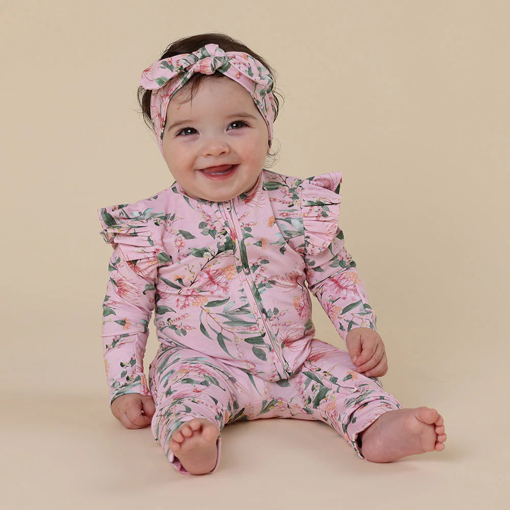 Snuggle Hunny - Pink Wattle Organic Snugglesuit Convertible Romper with Frill