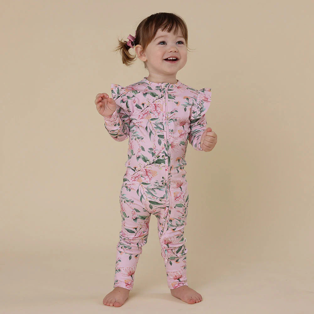 Snuggle Hunny - Pink Wattle Organic Snugglesuit Convertible Romper with Frill