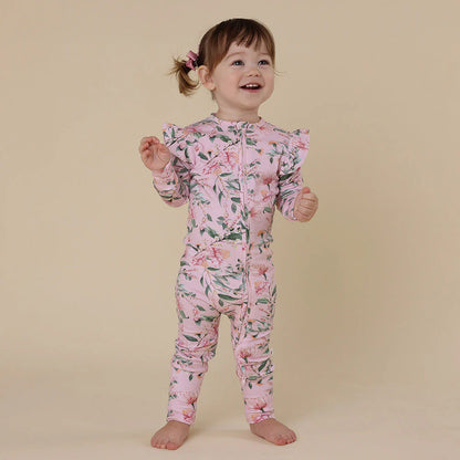 Snuggle Hunny - Pink Wattle Organic Snugglesuit Convertible Romper with Frill