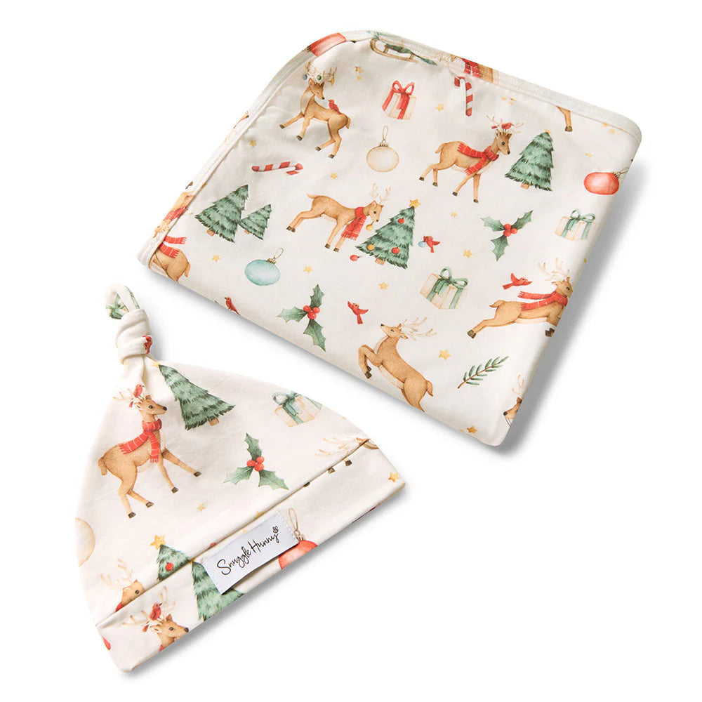 Snuggle Hunny - Prancer & Friends Organic Jersey Wrap & Beanie Set