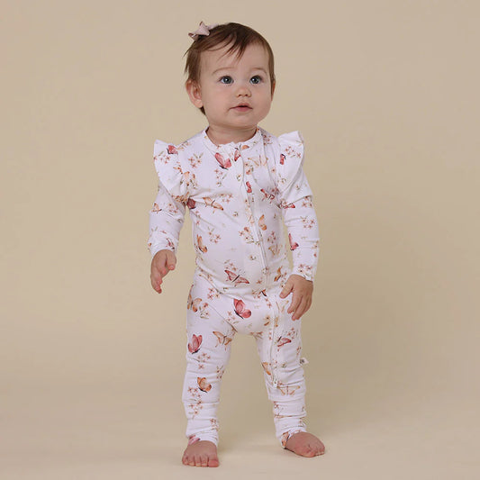 Snuggle Hunny - Butterfly Organic Snugglesuit Convertible Romper with Frill