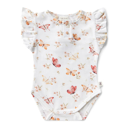 Snuggle Hunny - Butterfly Short Sleeve Organic Bodysuit with Frill