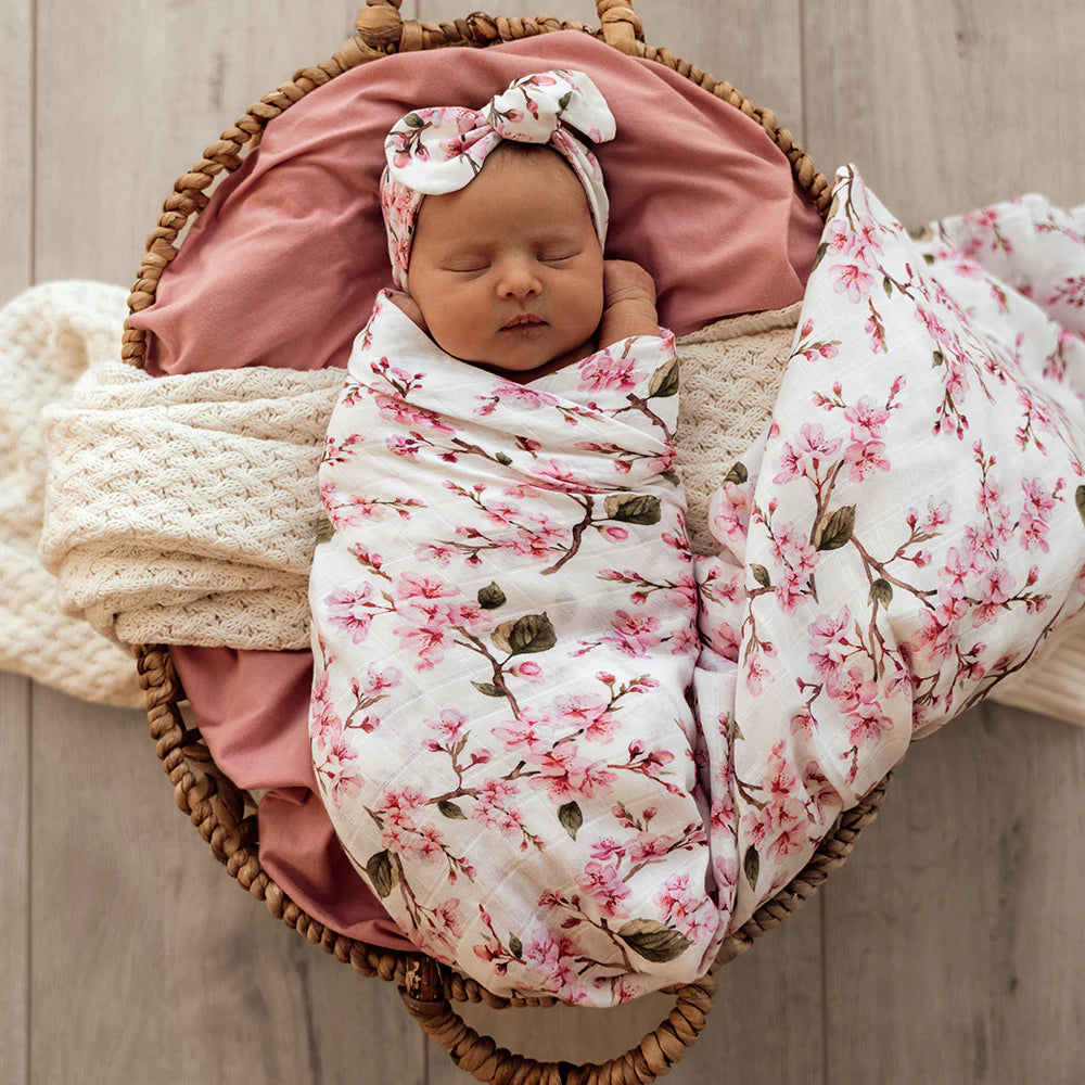 Cherry Blossom Organic Jersey Wrap & Topknot Set