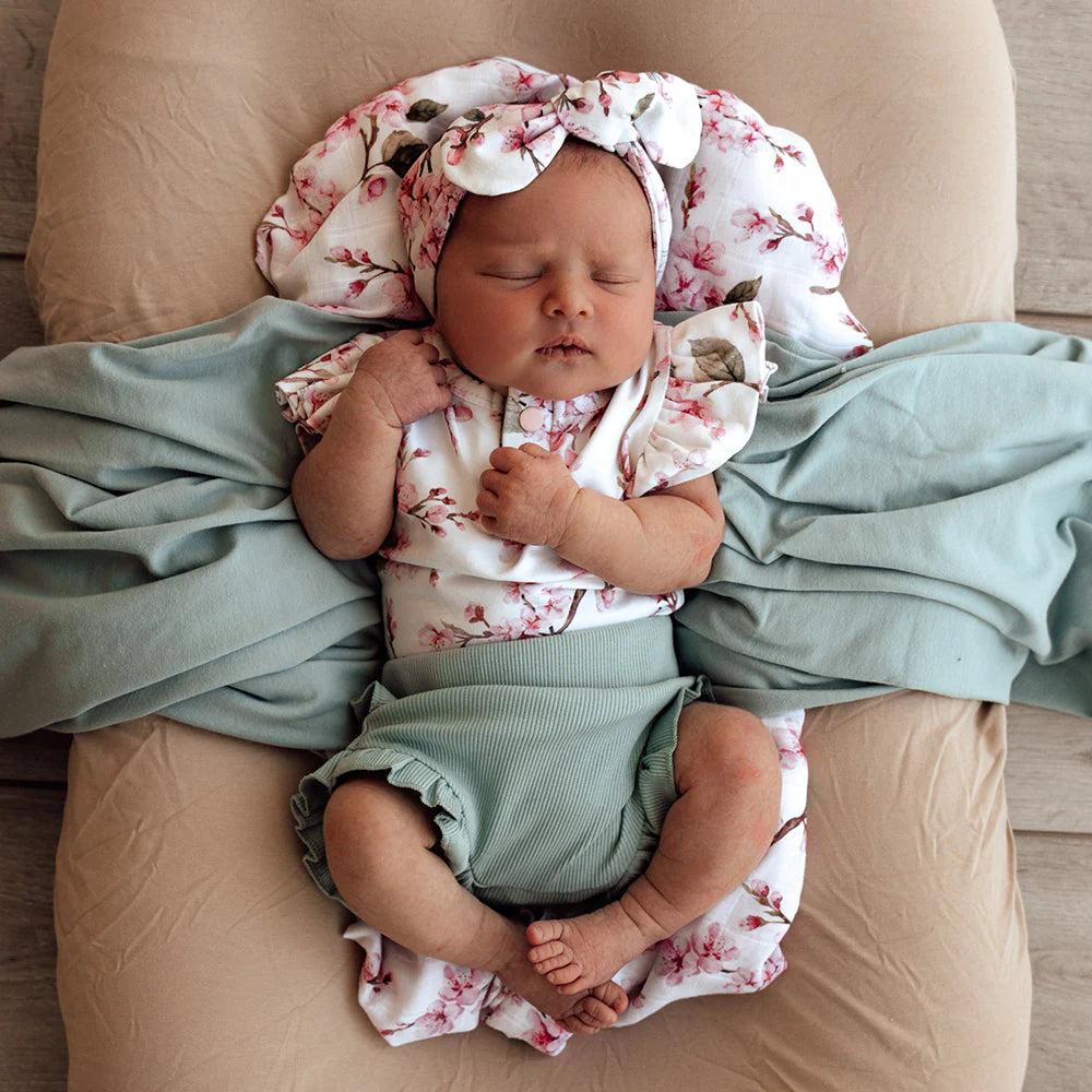 Snuggle Hunny - Cherry Blossom Short Sleeve Organic Bodysuit with Frill