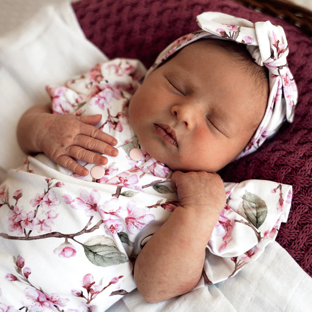 Snuggle Hunny - Cherry Blossom Short Sleeve Organic Bodysuit with Frill