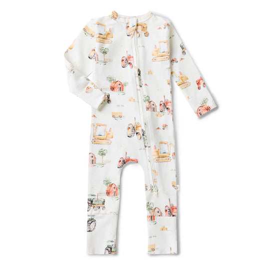 Snuggle Hunny - Diggers and Tractors Organic Snugglesuit Convertible Romper