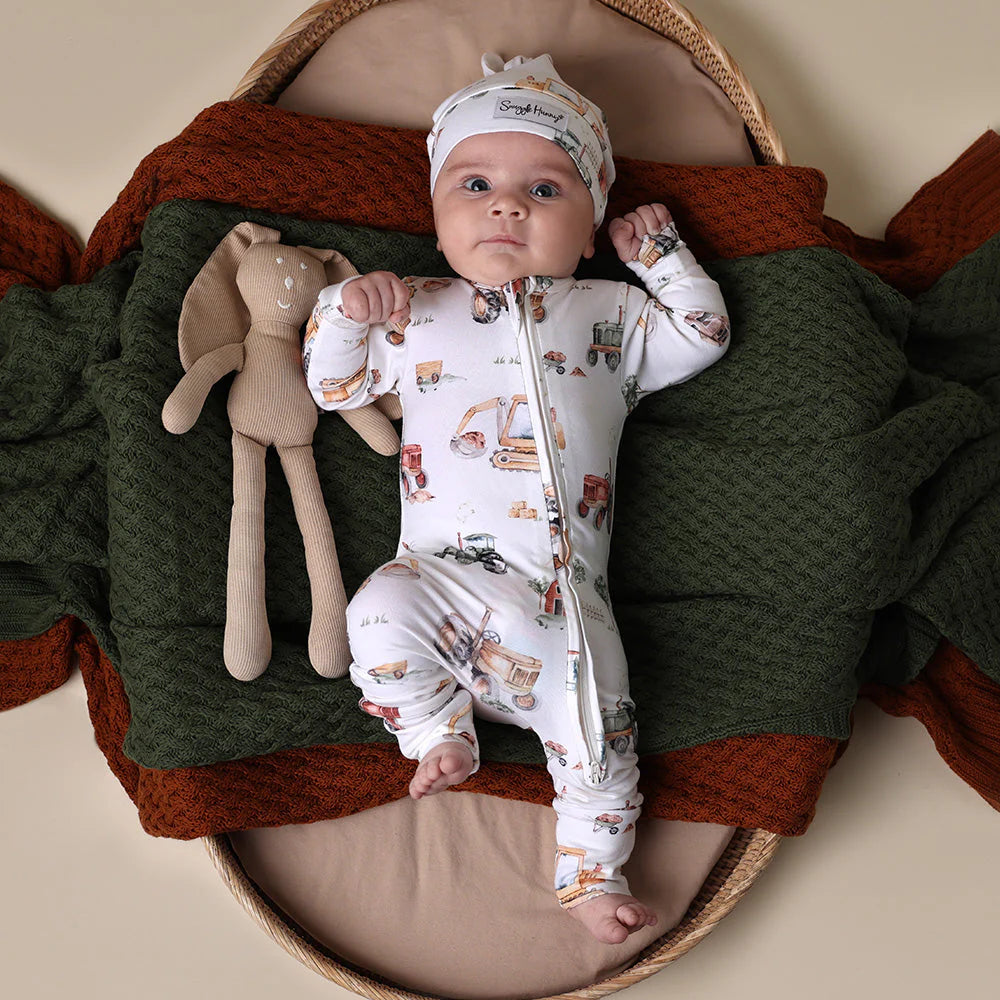 Snuggle Hunny - Diggers and Tractors Organic Snugglesuit Convertible Romper
