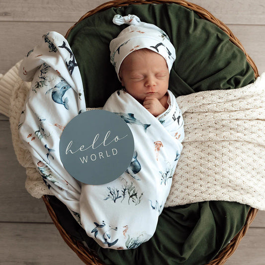 Snuggle Hunny - Ocean Organic Jersey Wrap & Beanie Set