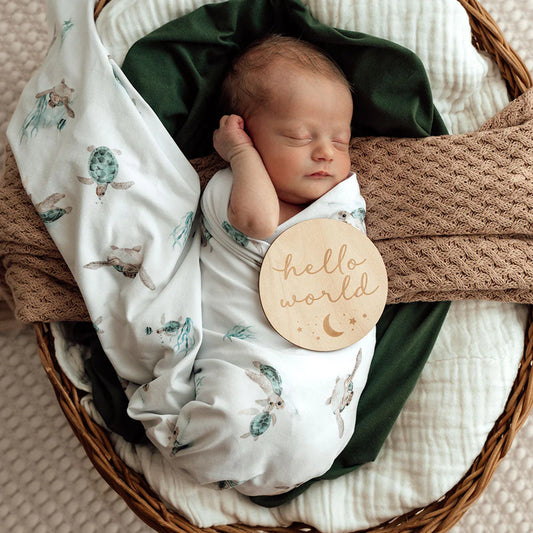 Snuggle Hunny - Turtle Organic Jersey Wrap & Beanie Set