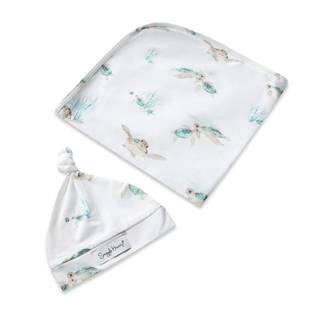 Snuggle Hunny - Turtle Organic Jersey Wrap & Beanie Set