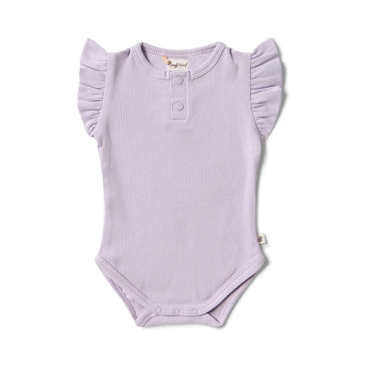 Snuggle Hunny - Lavender Short Sleeve Organic Bodysuit with Frill