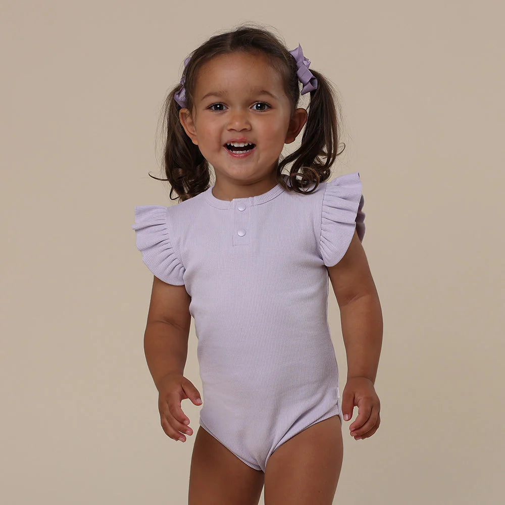 Snuggle Hunny - Lavender Short Sleeve Organic Bodysuit with Frill