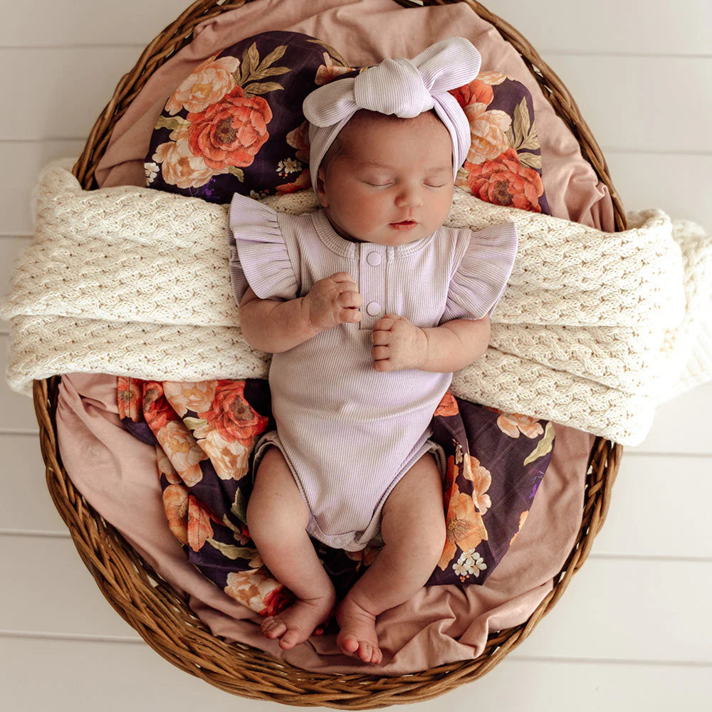 Snuggle Hunny - Lavender Short Sleeve Organic Bodysuit with Frill