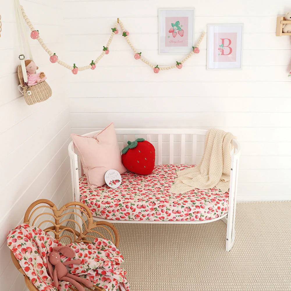 Snuggle Hunny - Strawberry Organic Fitted Cot Sheet