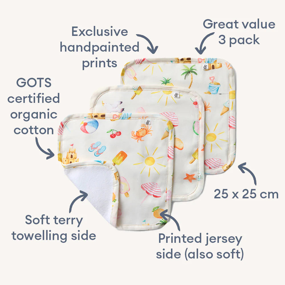 Snuggle Hunny - Beach Fun Organic Wash Cloths - 3 Pack