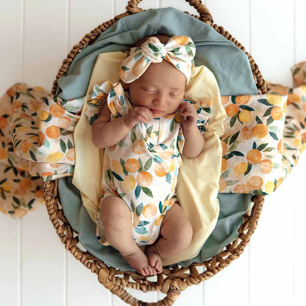 Snuggle Hunny - Sunny Citrus Short Sleeve Organic Bodysuit with Frill