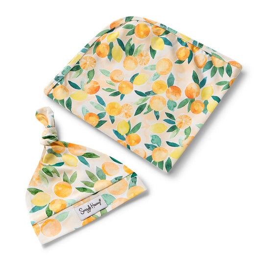 Snuggle Hunny - Sunny Citrus Organic Jersey Wrap & Beanie Set