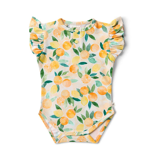Snuggle Hunny - Sunny Citrus Short Sleeve Organic Bodysuit with Frill