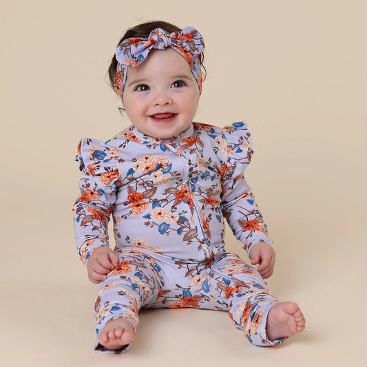 Snuggle Hunny - Vintage Blossom Organic Snugglesuit Convertible Romper with Frill