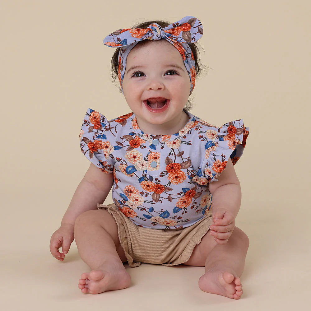 Snuggle Hunny - Vintage Blossom Short Sleeve Organic Bodysuit with Frill