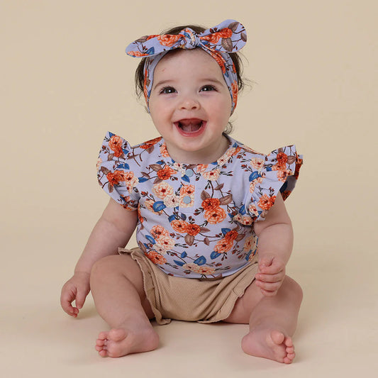 Snuggle Hunny - Vintage Blossom Short Sleeve Organic Bodysuit with Frill
