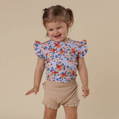 Snuggle Hunny - Vintage Blossom Short Sleeve Organic Bodysuit with Frill