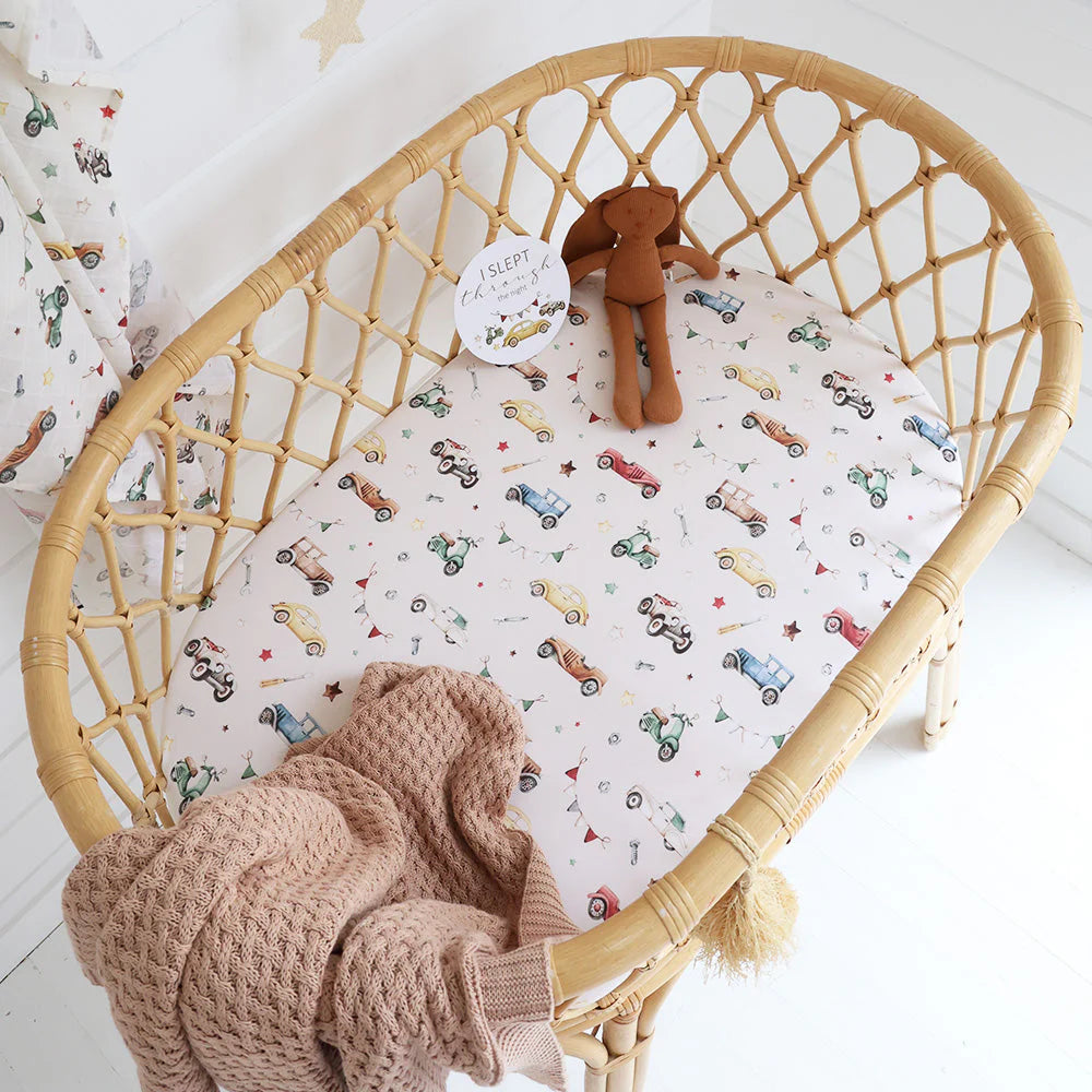 Snuggle Hunny - Vintage Cars Organic Bassinet Sheet / Change Pad Cover