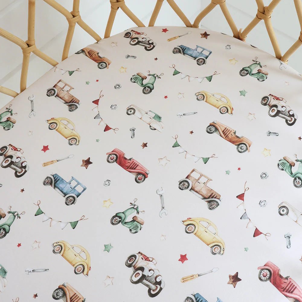 Snuggle Hunny - Vintage Cars Organic Bassinet Sheet / Change Pad Cover