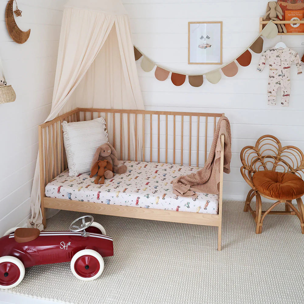 Snuggle Hunny - Vintage Cars Organic Fitted Cot Sheet