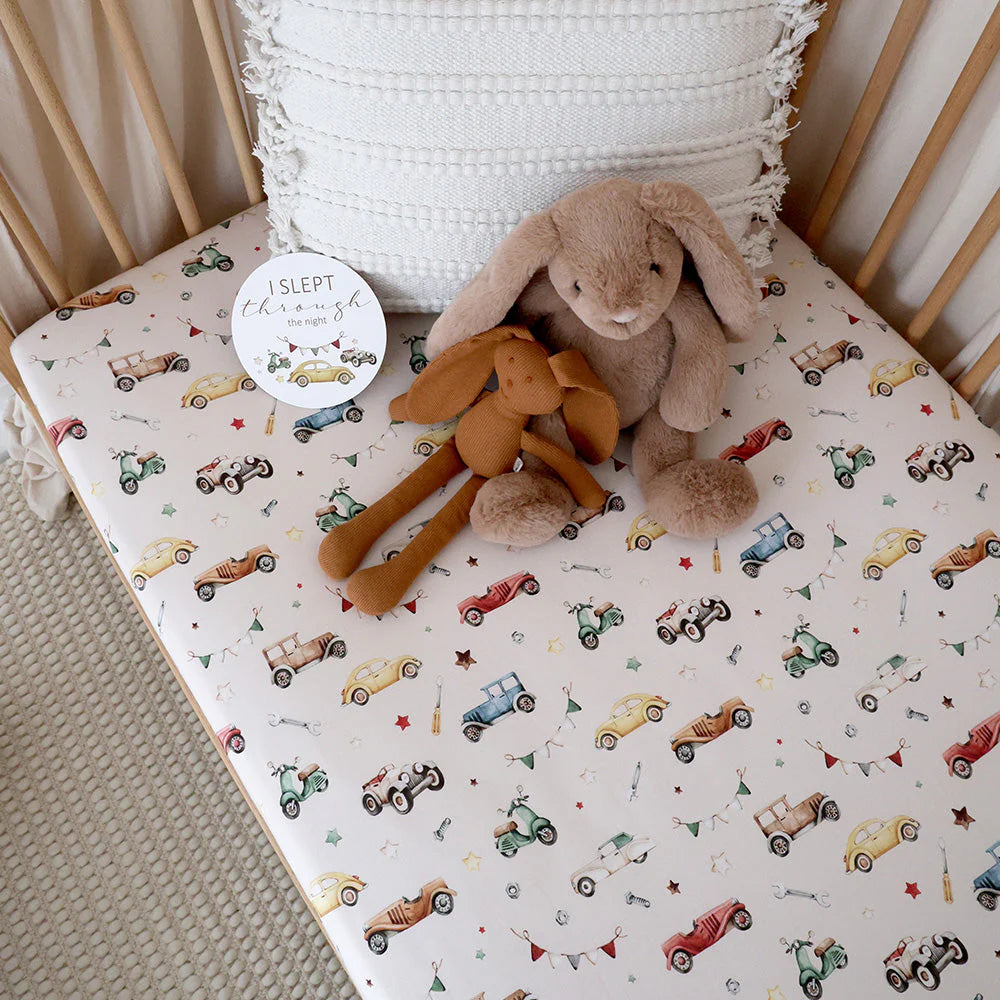 Snuggle Hunny - Vintage Cars Organic Fitted Cot Sheet