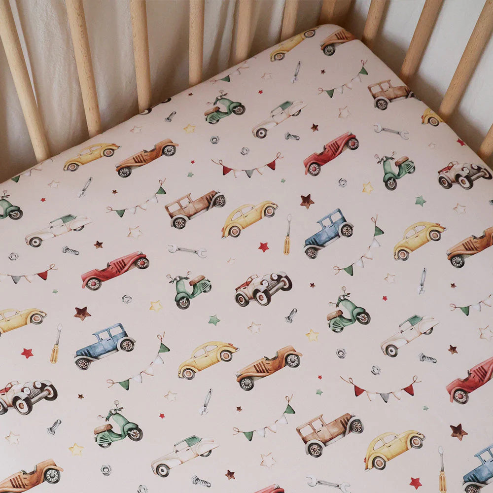 Snuggle Hunny - Vintage Cars Organic Fitted Cot Sheet