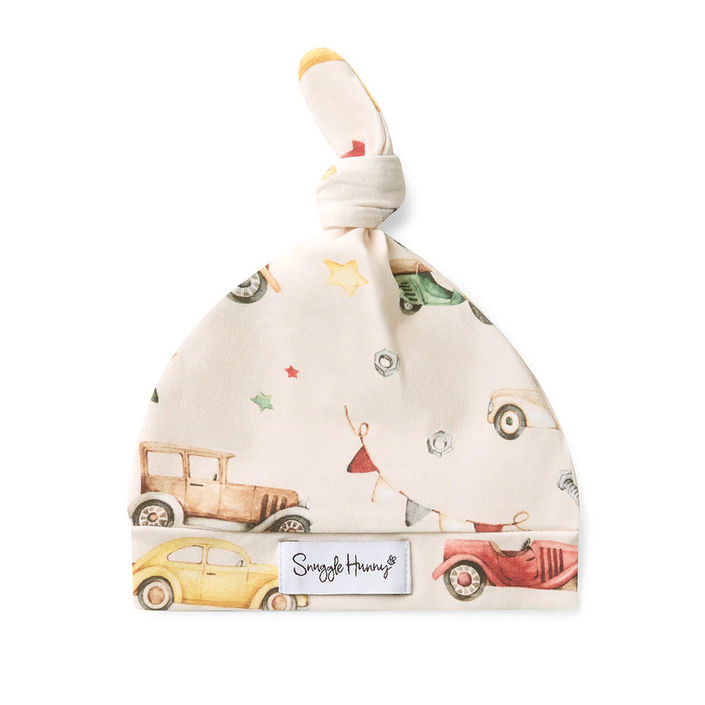 Snuggle Hunny - Vintage Cars Organic Knotted Beanie