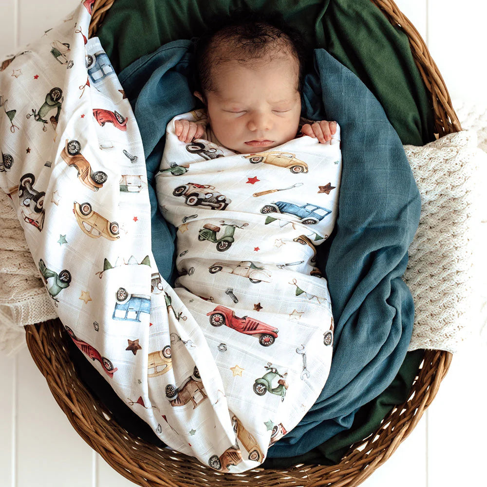Snuggle Hunny - Vintage Cars Organic Muslin Wrap