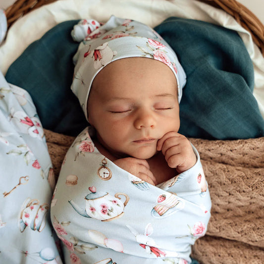 Snuggle Hunny - White Rabbit Organic Jersey Wrap and Beanie Set